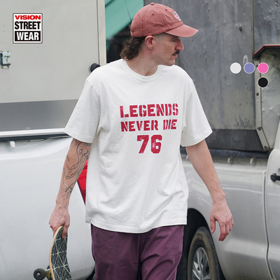 VISION官方 Legends never die美式复古竹节宽松圆领短袖T恤4色