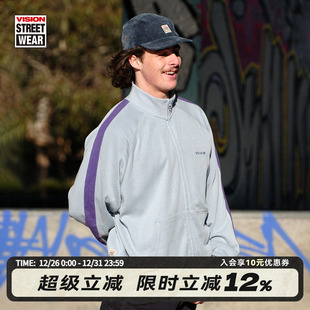 2色 复古针织运动立领开襟卫衣撞色外套男女秋新款 VISION官方 美式