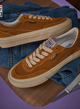 VISION官方  FLAT TOP杏仁棕低帮翻毛皮帆布鞋男女街头运动滑板鞋