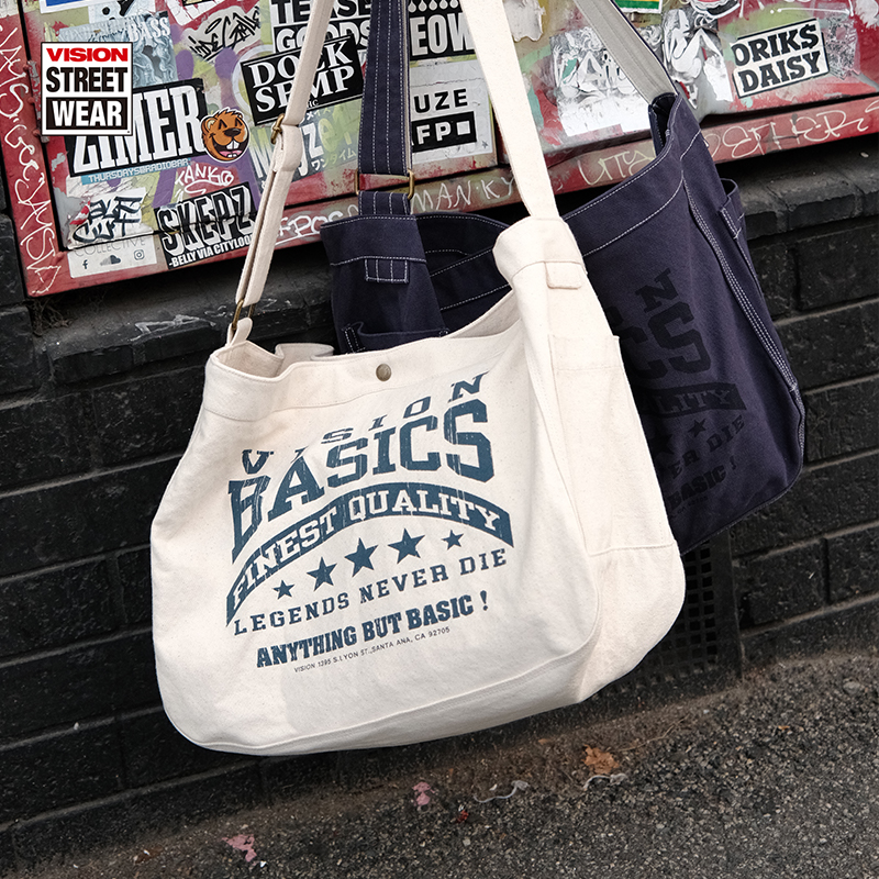 VISION官方 美式复古复刻图案印花重磅水洗邮差包斜挎帆布包2色