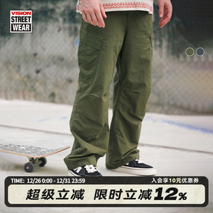 休闲长裤 VISION官方 裤 街头复古水洗做旧宽松双袋抽绳工装 2色 美式