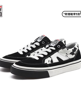 VISION官方  STICK黑白奶牛纹低帮翻毛皮街头运动板鞋帆布鞋男女