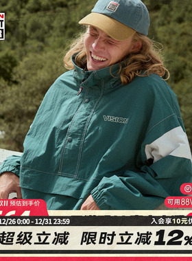 VISION官方  街头复古教练夹克绿色撞色拼接外套夹克男女新款
