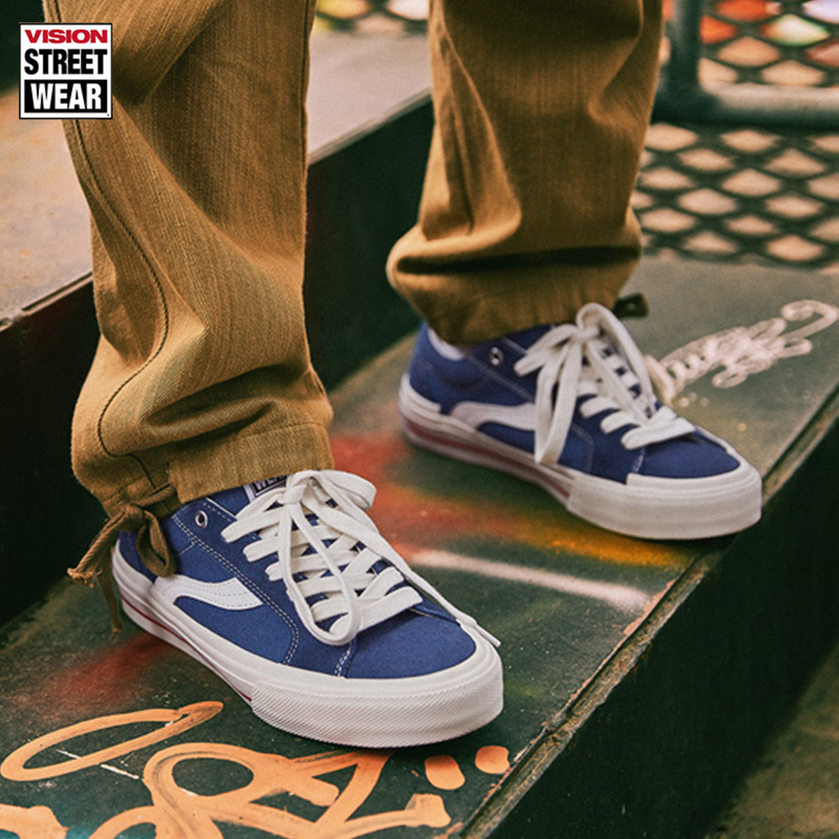 VISION X ODD ASTLEY PRO经典海军蓝复古翻毛皮帆布鞋低帮滑板鞋