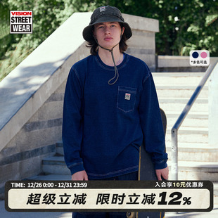 BOGO圆领长袖 复古印花做旧水洗口袋经典 T恤 美式 VISION官方