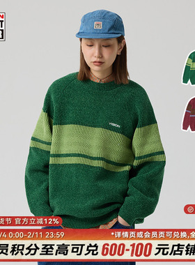 VISION官方  美式复古拼接撞色套头落肩针织衫毛衣男女2色可选