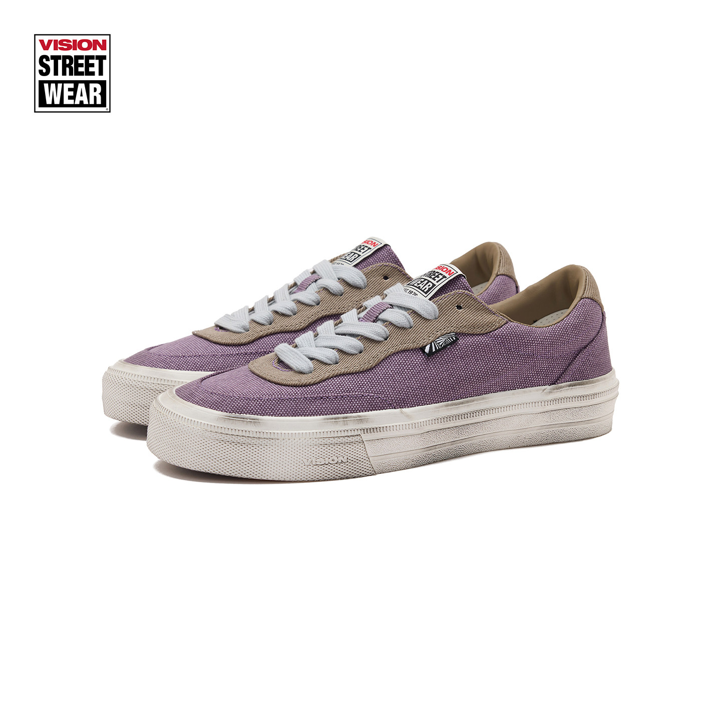 VISION官方 FLAT TOP做旧水洗紫低帮帆布美式复古街头滑板鞋