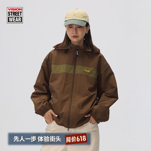 VISION官方 美式复古可拆卸连帽夹克运动防风外套2色男女新款