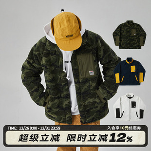 VISION官方 复古街头撞色仿羊羔绒户外运动休闲立领外套男女同款