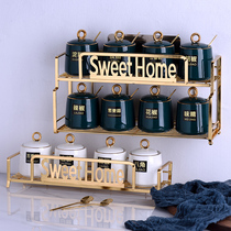 Nordic Light luxury seasoning box kitchen supplies seasoning pot domestic combination salt pot with lid and spoon seasoning pot set