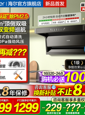 海尔leader顶侧双吸抽油烟机家用厨房大吸力吸油烟机92D抽风机F72