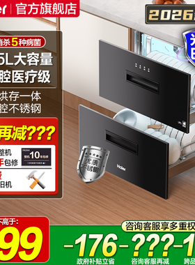 海尔碗筷消毒柜家用小型嵌入式厨房餐具消毒碗柜烘干一体机12LCS