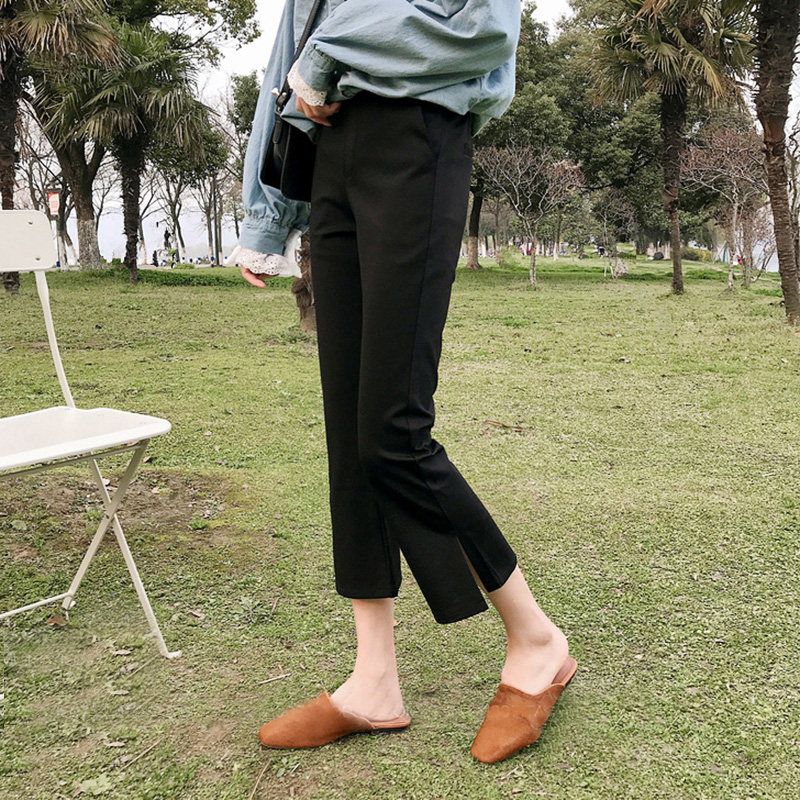 七分裤女夏季薄款冰丝九分开叉微喇裤小个子八分显瘦休闲喇叭裤子
