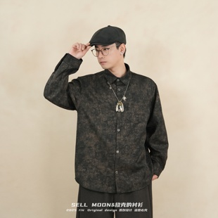 新款 宽松大码 中式 男痞帅衬衫 可穿 流光风渐变暗纹长袖 SELLMOON秋季