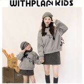 卫衣绒衫 一起玩亲子装 母女装 新款 儿童仿羊绒加厚毛巾刺绣卫衣 冬季