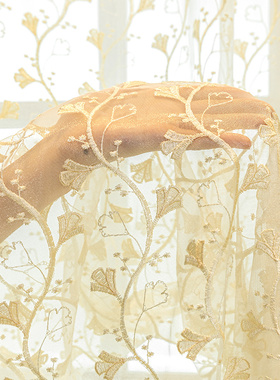 现代轻奢防晒窗纱卧室客厅阳台绣花纱帘遮光韩式透光不透人高级感