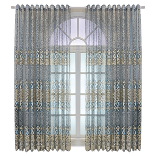 欧式轻奢高端绣花窗纱高档大气客厅阳台卧室遮光蓝色纱帘现代简约