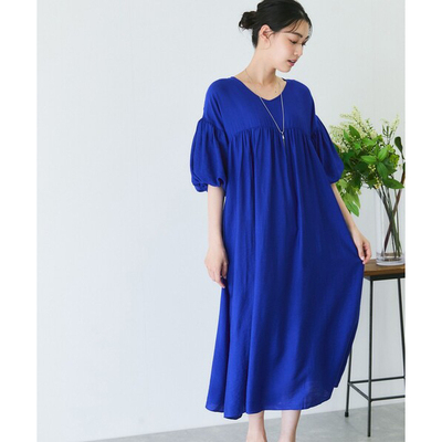 D230117日单8900日元新款客供料V领宽松女气质优雅短袖2way连衣裙