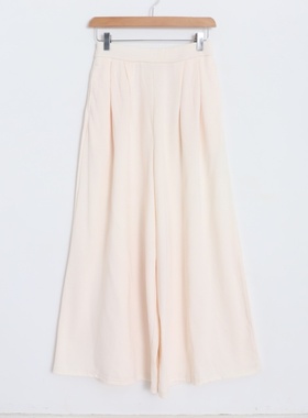 D08016日单客供料后松紧高腰宽松显瘦女纯色通勤休闲气质阔腿裤