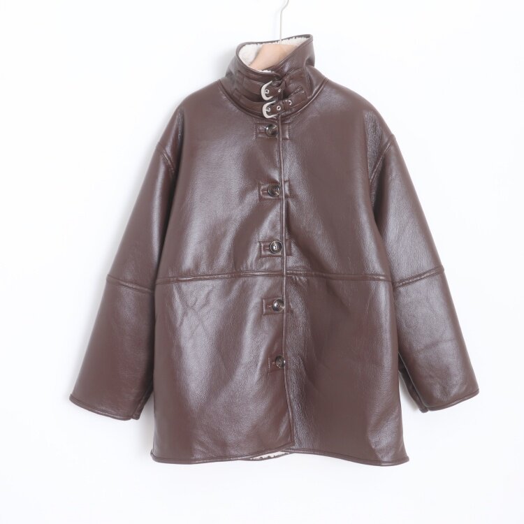 D15078日单新款1.2W+日元客供料单排扣保暖女皮毛一体中长款外套
