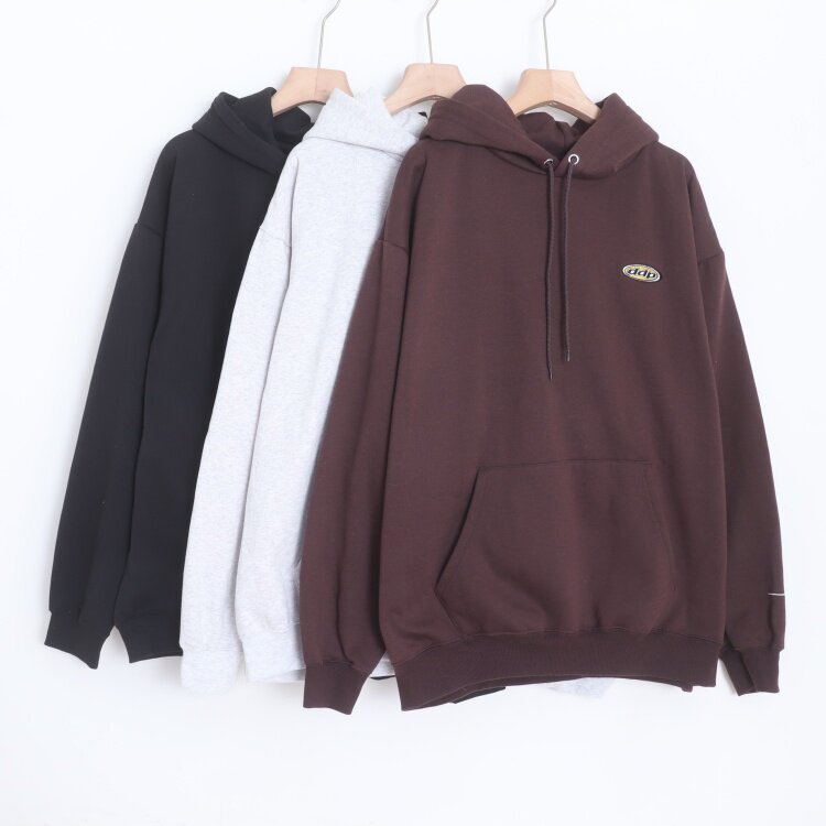 D09042日单秋冬款加绒保暖简约连帽男女同款中长通勤休闲套头卫衣