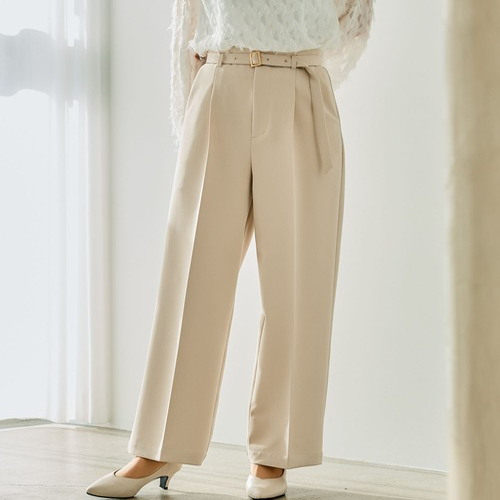 P08060日单新款客供料挂扣后松紧高腰显瘦女垂感气质通勤直筒裤