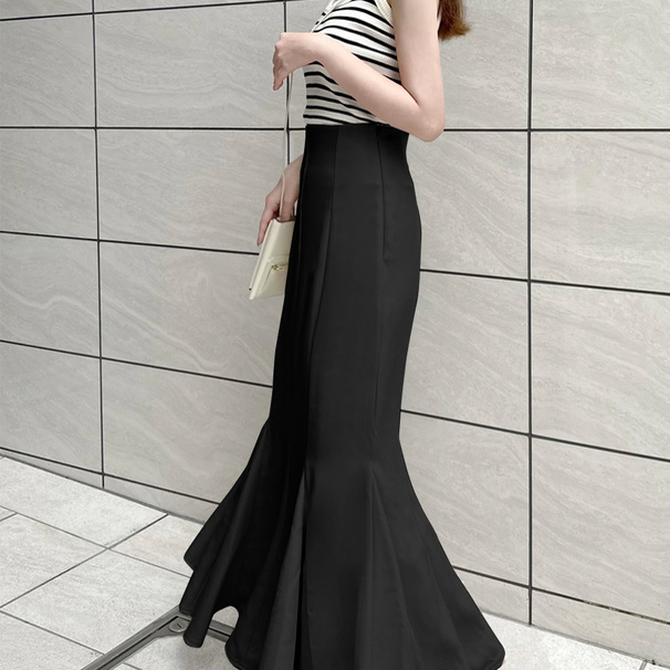 D08098日单新款GL隐形拉链松紧高腰鱼尾裙女甜美气质长款半身裙