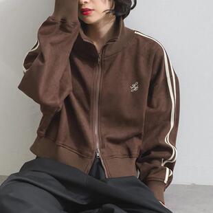 D16024日单新款螺纹领双头拉链宽松显瘦女休闲短款刺绣麂皮绒外套