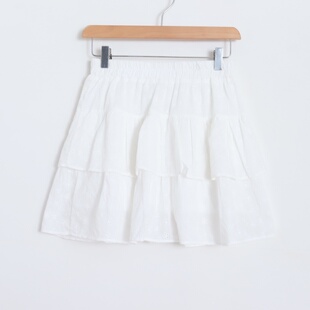 D12046日单新款 客供料松紧高腰显瘦A字短裙女纯棉甜美刺绣半身裙