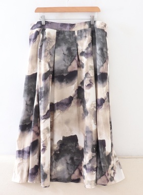 C01047日单秋款客供料后松紧高腰显瘦水墨扎染女大码长款半身裙