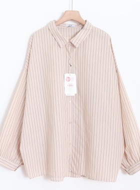 D11003日单新款简洁单排扣宽松显瘦女通勤休闲大码条纹长袖衬衫