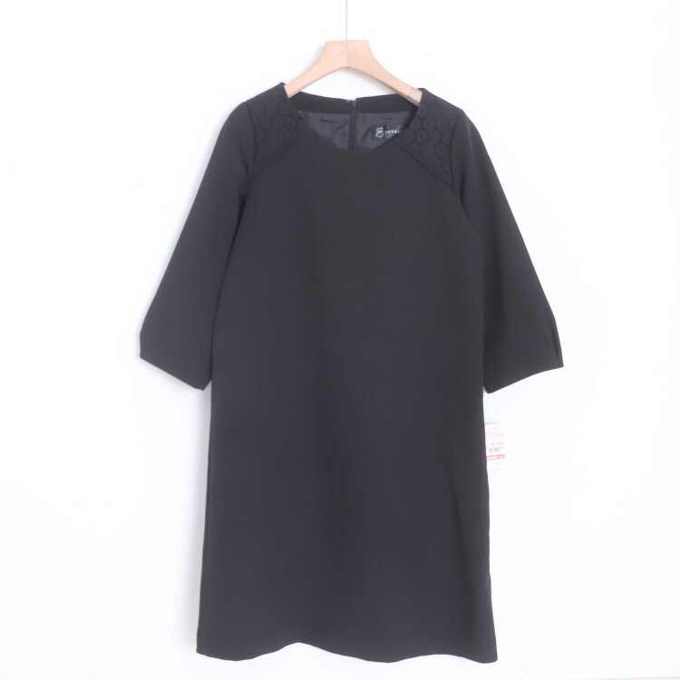 D14007日单隐形拉链圆领套头微宽松直筒女通勤气质中长连衣裙