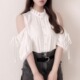 客供料GL花边领单排扣显瘦女甜美露肩袖 系带衬衫 A02089日单夏新款