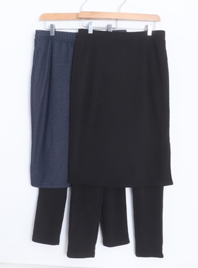 D09046日单秋冬款客供料松紧高腰长裤女通勤撞色加绒假两件小脚裤