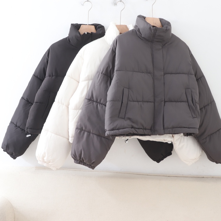 C12051日单冬季新款按扣立领宽松保暖女通勤休闲下摆抽绳短款棉服