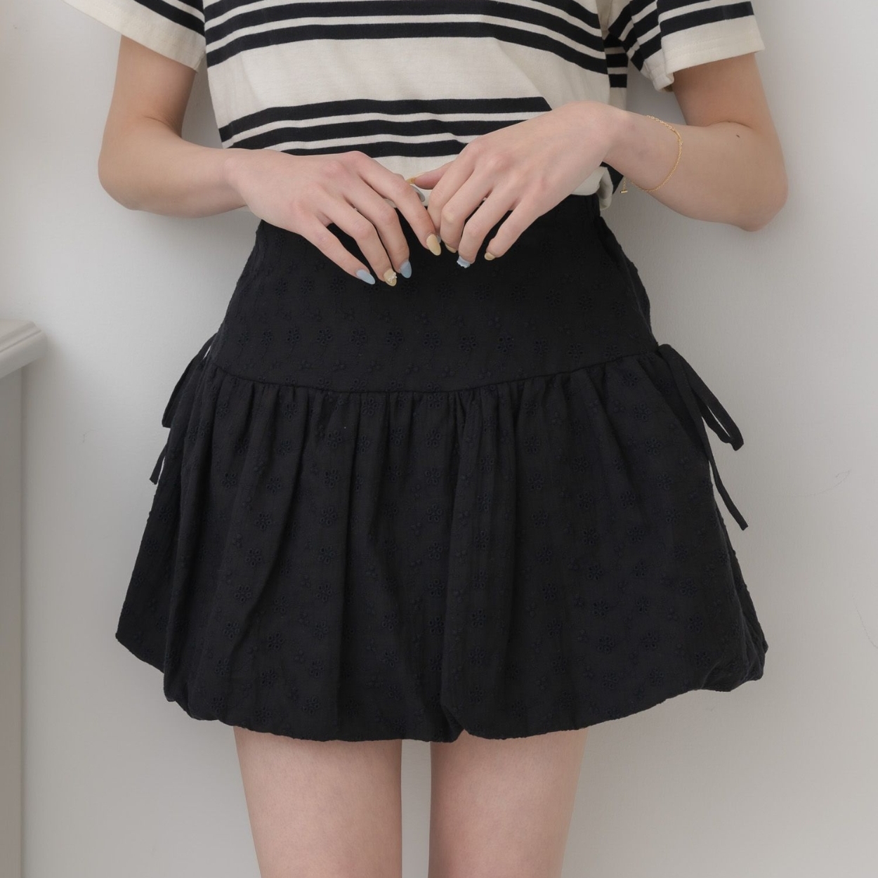 B07098日单夏季新款松紧高腰A字蓬蓬裙女甜美日系纯棉刺绣半身裙