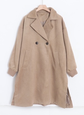 D04033日单秋冬新款两粒扣西装领宽松显瘦女通勤气质中长呢子外套