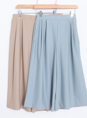 D05019日单客供冷感冰丝料松紧高腰显瘦女纯色通勤气质七分阔腿裤