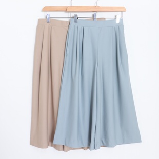 D05019日单客供冷感冰丝料松紧高腰显瘦女纯色通勤气质七分阔腿裤