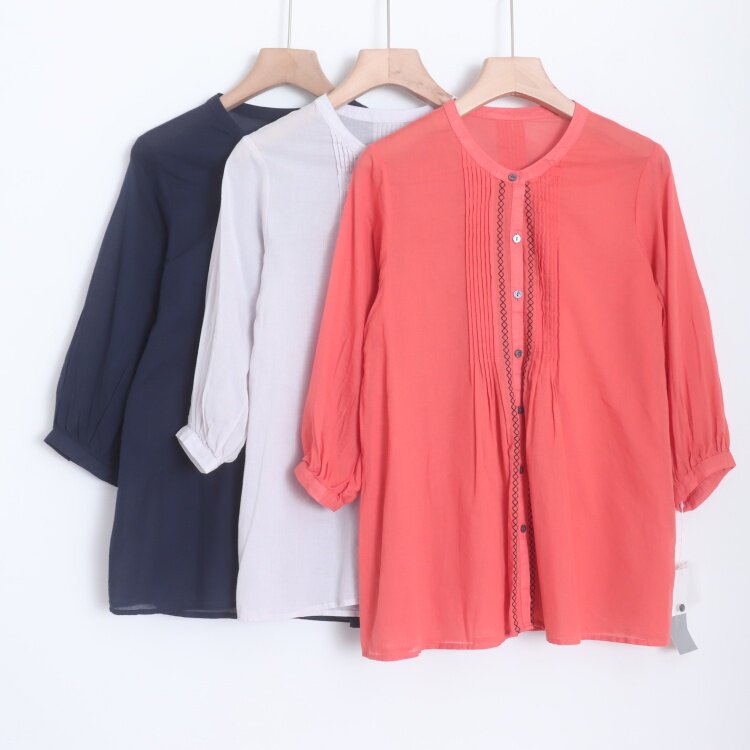 D170123日单客供料单排扣圆领微宽松好搭配女气质通勤纯棉衬衫