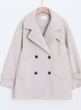 D05075日单秋冬新款西装领两粒扣宽松超舒服保暖女气质呢子外套