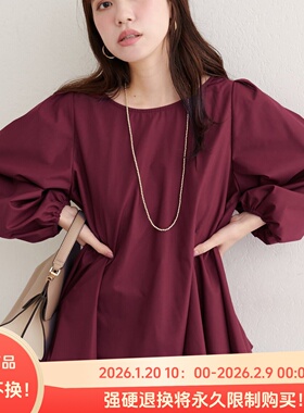 C09048日单早秋新款客供料后纽扣圆领套头宽松显瘦女气质长袖衬衫