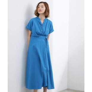 A02033日单夏季新款门襟扣V领套头隐形拉链显瘦女气质短袖连衣裙