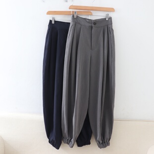 B06050日单小松本新款客供料高腰微宽松气质长裤女松紧裤脚哈伦裤