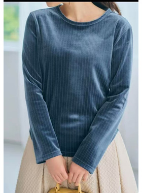 E01058日单8250日元新款客供料后按扣套头微宽松女气质金丝绒衬衫