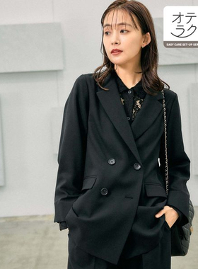 D14014日单新款客供料双排扣宽松显瘦女纯色气质通勤休闲西装外套