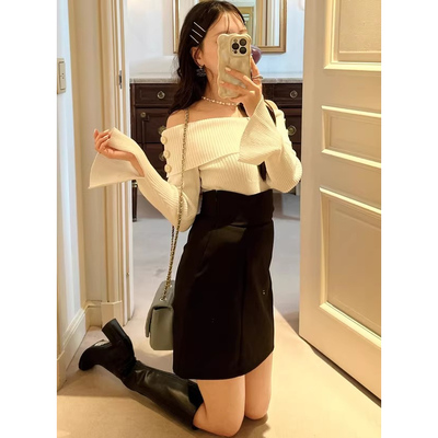 D19066日单新款GL隐形拉链松高腰显瘦A字短裙女纯色气质半身裙