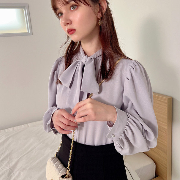 D05066日单新款GL单排珍珠扣圆领蝴蝶结领带可拆女甜美长袖衬衫,女装/女士精品,衬衫,淘宝优惠券,粉丝福利购,淘宝优惠卷