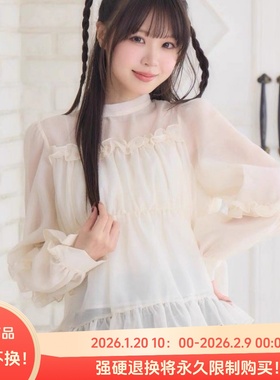 D03013日单新款后蝴蝶结系带套头微宽松木耳边女甜美2awy长袖衬衫