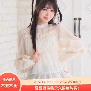 D03013日单新款后蝴蝶结系带套头微宽松木耳边女甜美2awy长袖衬衫